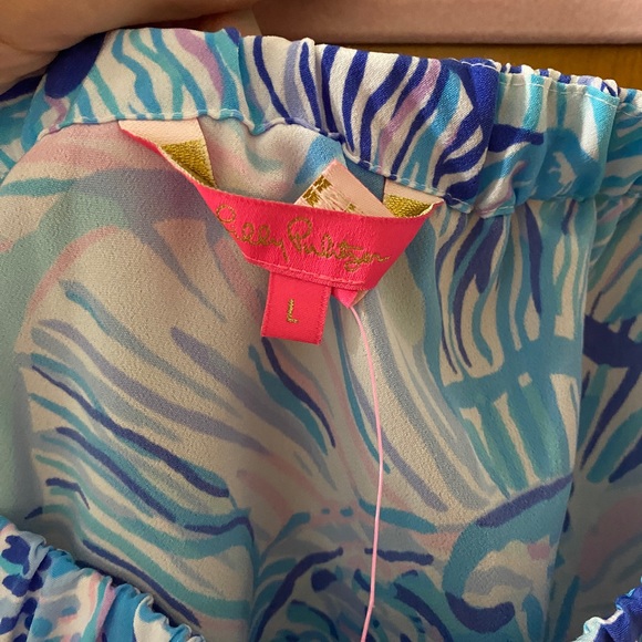Lilly Pulitzer Lizzie top Bermuda Blue fishful thinking engineered top size L - Picture 5 of 10